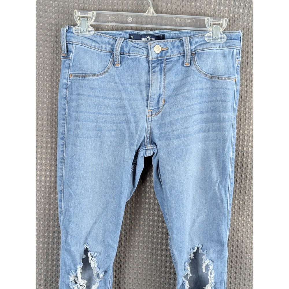 Hollister Mid Rise Jean Leggings Juniors 7R Light Wash Ripped Knee Skinny Jeans